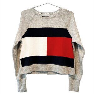 TOMMY HILFIGER Sport‎ Crop Crew Neck Sweatshirt - Small - Gray, navy, red  NWOT